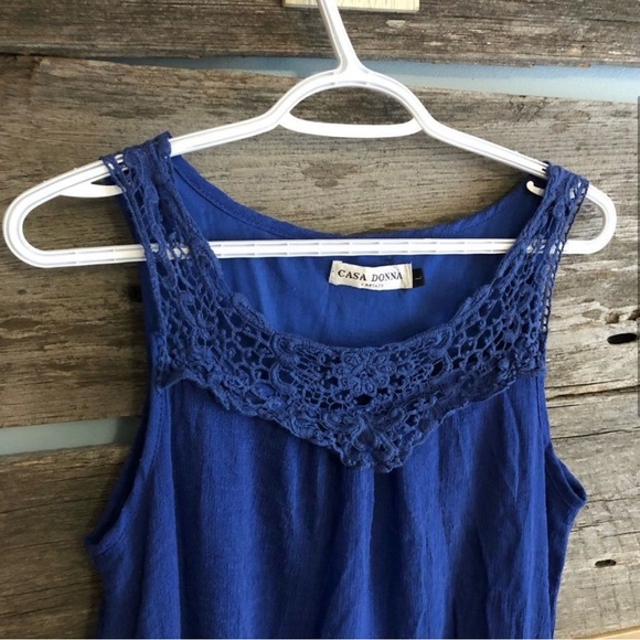 Casa Donna Large Blue Sleeveless Top with Crochet Neckline - Picture 2 of 3
